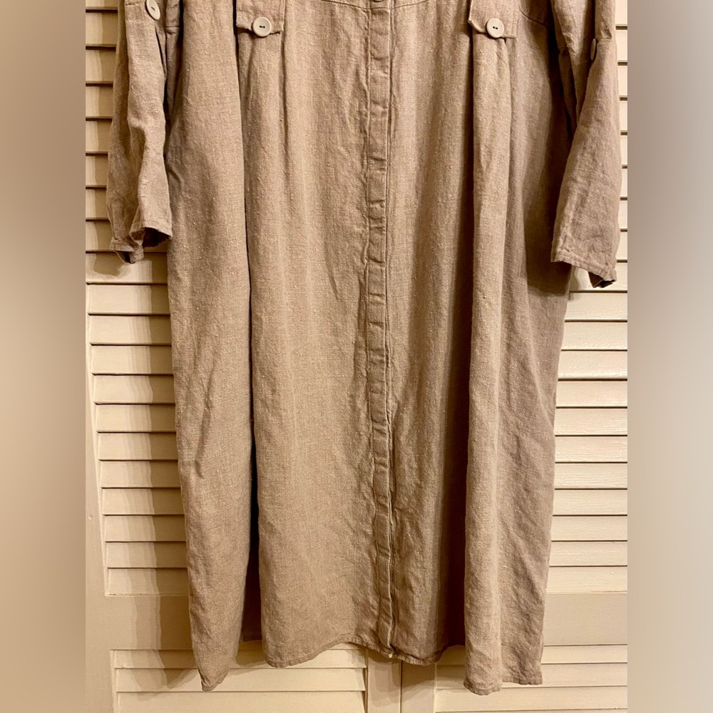 FLAX 100% Linen Tailored Long Dress / Duster w Pleats - Picture 5 of 8